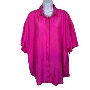 Vintage 90s Express 100% Silk Blouse Size L Button Up Shirt Y2K Vibrant Hot Pink
